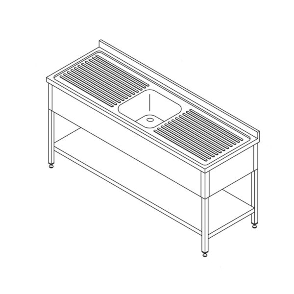 Mosogatógépasztal – 1 mosogató – hátfal és polc – 160 x 60cm