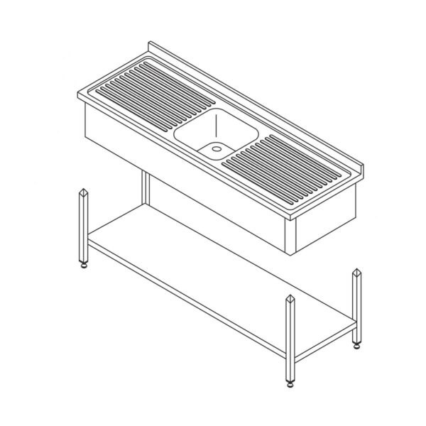 Mosogatóasztal – 1 mosogató – hátfal és polc – 120 x 60cm
