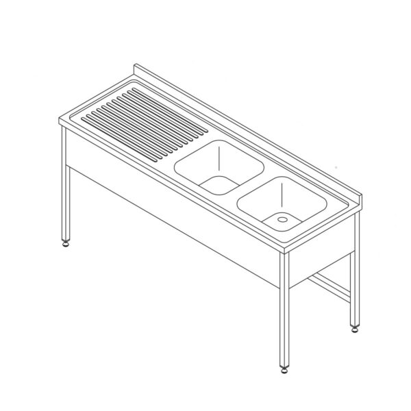 Mosogatógépasztal – 2 mosogatóval – hátsó résszel – 150 x 70cm