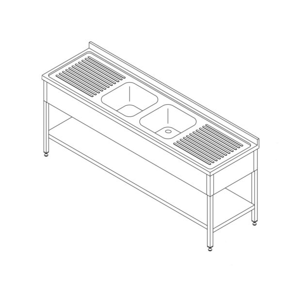 Mosogatógépasztal – 2 mosogatóval – hátfal és polccal – 190 x 70cm – Maxima 09394090